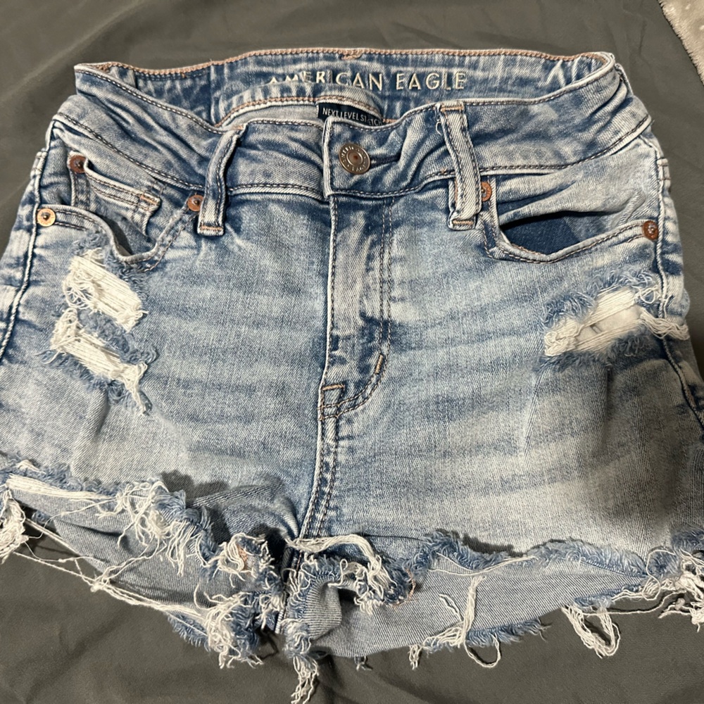 American Eagle Outfitters Light Blue Ripped Jean Shorts